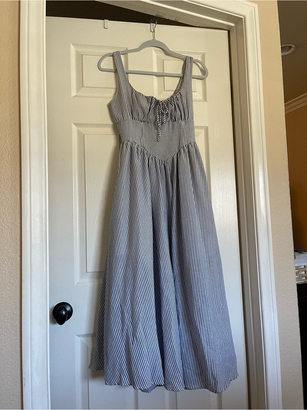 Girls' Blue and White Striped Sundress with Tie Front